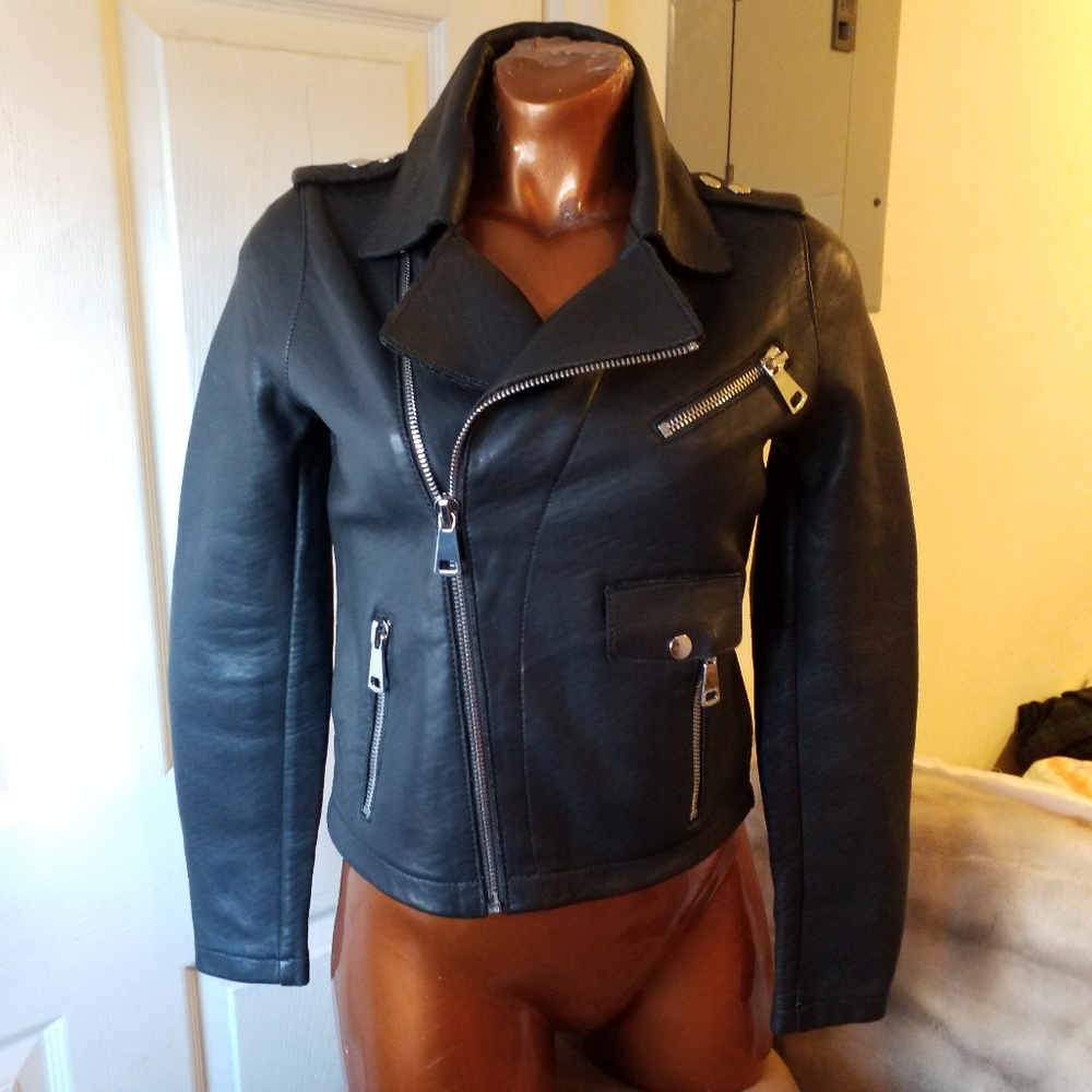 Maje Lamb leather Moto black biker Jacket S NEW